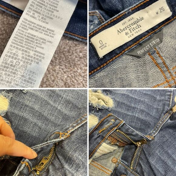 Abercrombie & Fitch womens distress skinny jeans sz 0 25x31 blue jeans denim - Picture 10 of 12